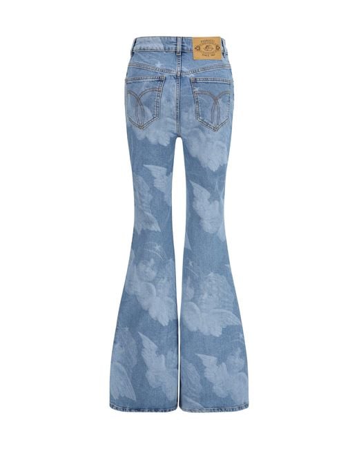 Fiorucci Blue Flare Skinny Angel-Print Jeans Medium