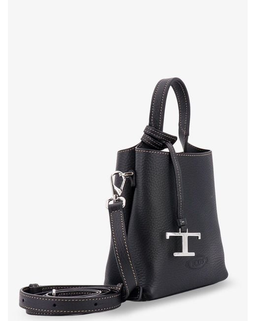 Tod's Black Leather Handbag With Removable T Timeless Hang-Tag