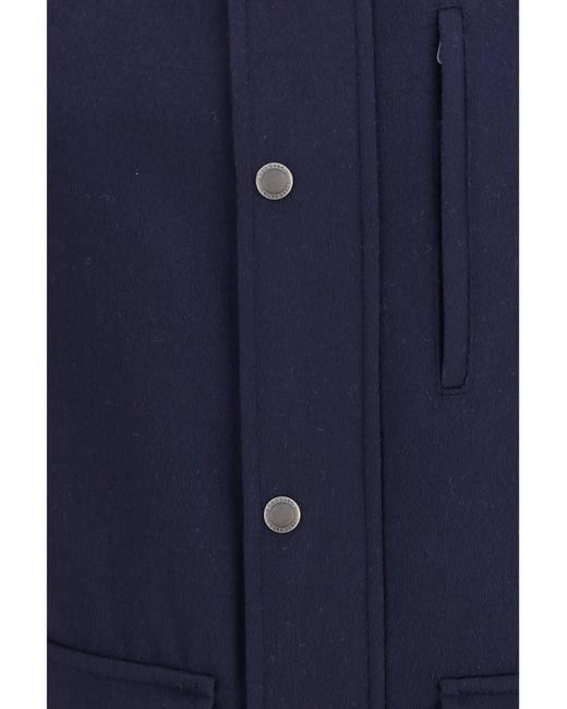 Brunello Cucinelli Blue Virgin Wool Jacket With Nappa Inserts for men