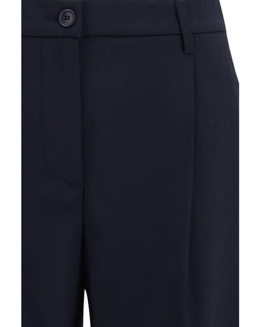 Cruna Blue Pants Wide-Leg Virgin Wool