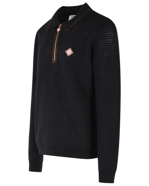 Casablanca Black 'Waffle Stitch' Wool Polo Shirt for men