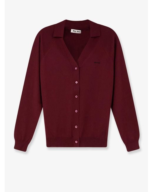 Miu Miu Red Virgin Wool Cardigan