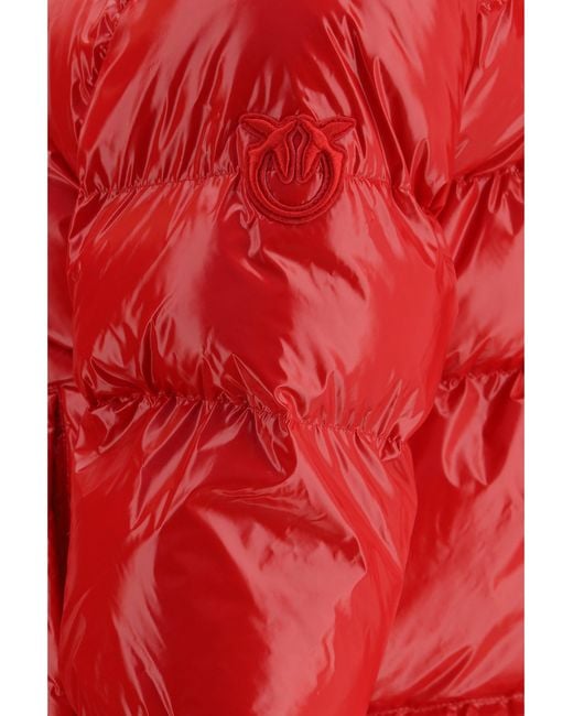 Pinko Red Glossy Quilted Puffer Jacket Rosso