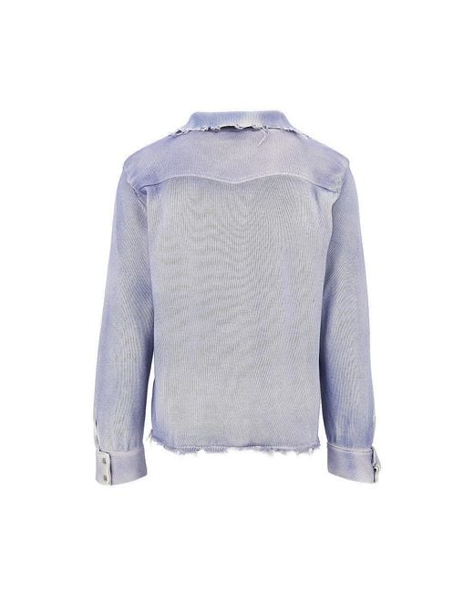 Amaranto Blue Distressed-Effect Knitted Overshirt for men