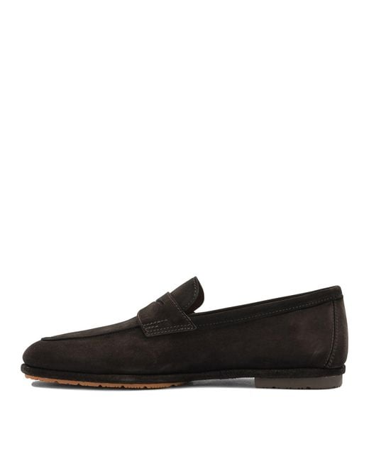 Santoni Black Calf Leather Loafers for men