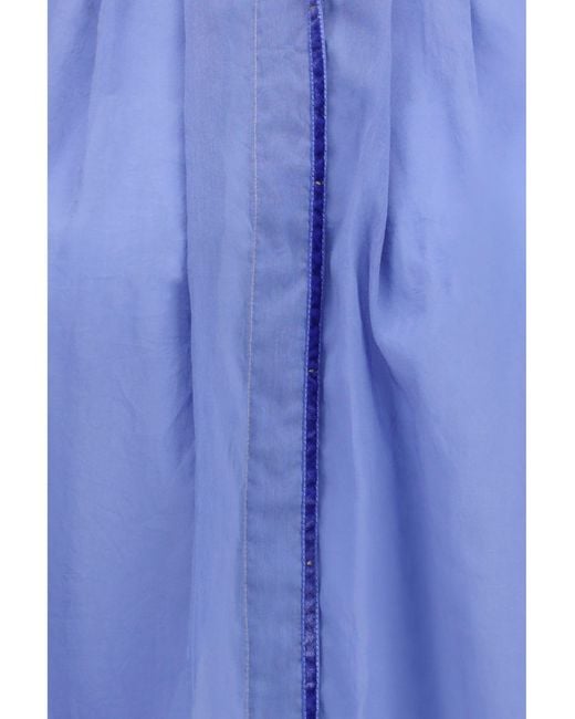 Forte_forte Blue Pleated High-Neck Blouse Oxford