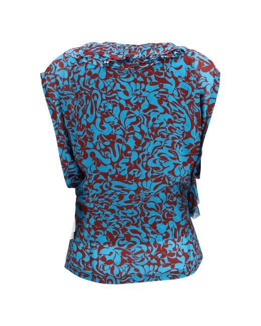 Dries Van Noten Blue Printed Cotton Blouse