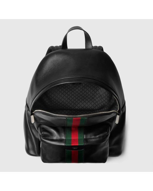 Gucci Black Web Trademark Leather Backpack for men