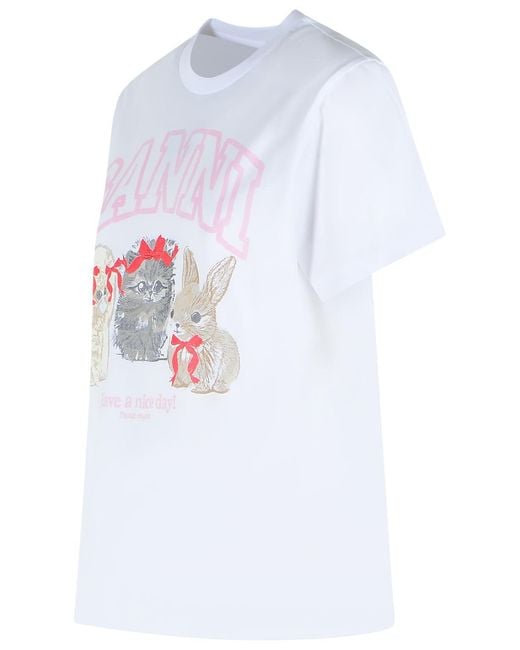 Ganni White Cotton T-Shirt