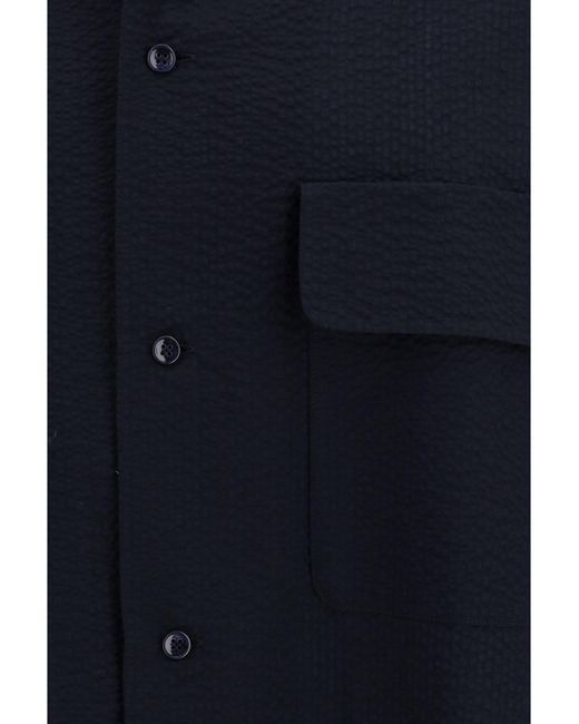 Giorgio Armani Blue Cotton Shirt With Classic Collar for men