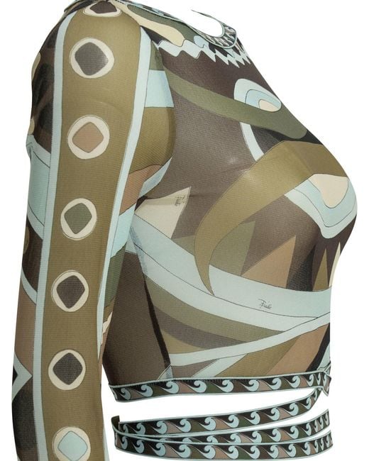 Emilio Pucci Green Vivara Print Tulle Top