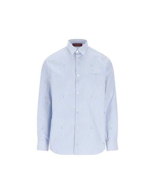 Gucci Blue Cotton Popline Shirt for men
