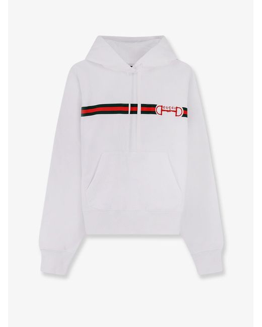 Gucci White Cotton Sweatshirt With Embroidered Horsebit On The Front