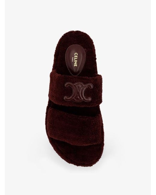 Céline Brown Triomphe Fur Shearling Slides