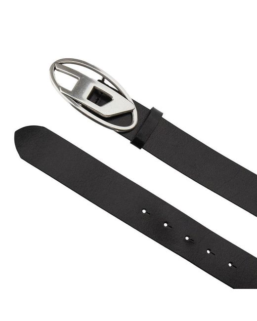 DIESEL Black 'Oval D' Leather Belt for men