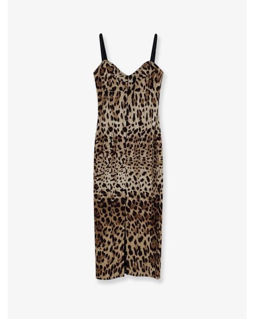 Women's White Dolce & Gabbana Stretch Fabric Long Dress With Animal Print