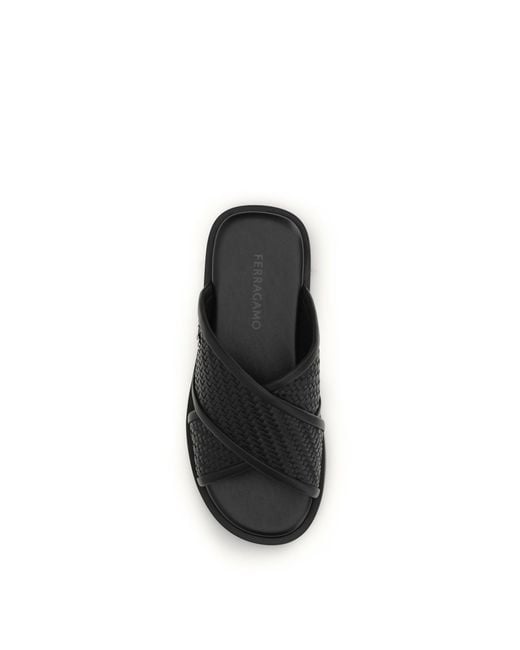 Ferragamo Black Gancini Sandals for men