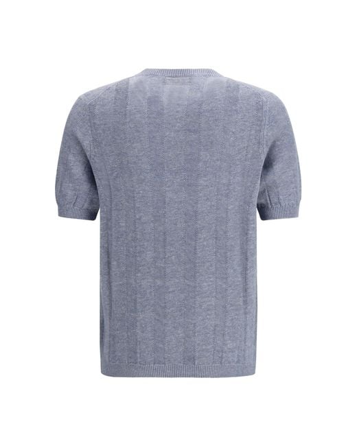 Brunello Cucinelli Blue Short-Sleeve Knitted Top for men