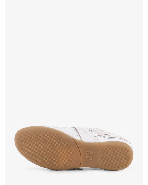 Miu Miu White Used-Effect Leather Sneakers With Metal Buckle Detail