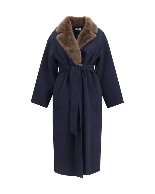 P.A.R.O.S.H. Blue P.A.R.O..H. Wool Coat With Fur Collar And Belt
