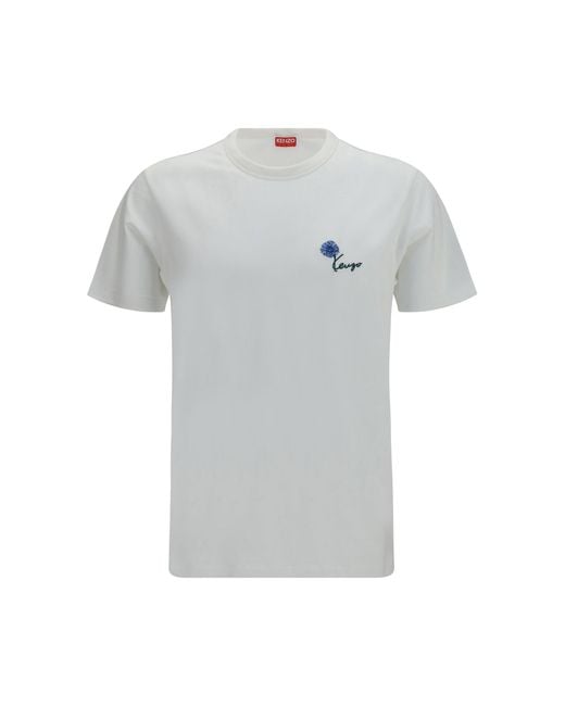 KENZO Gray Tulip Embroidered Cotton T-Shirt for men