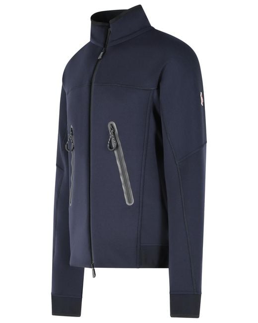 Moncler Blue Dark Polyester Blend Logo Sweatshirt With Zip for men