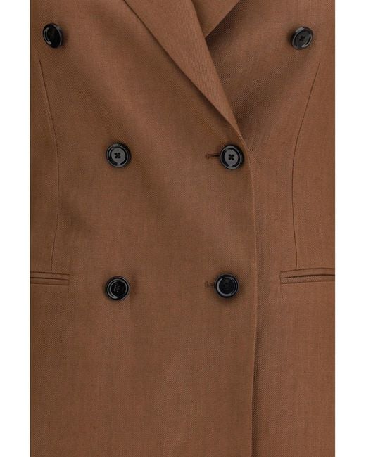 Lardini Brown Double-Breasted Linen Blazer