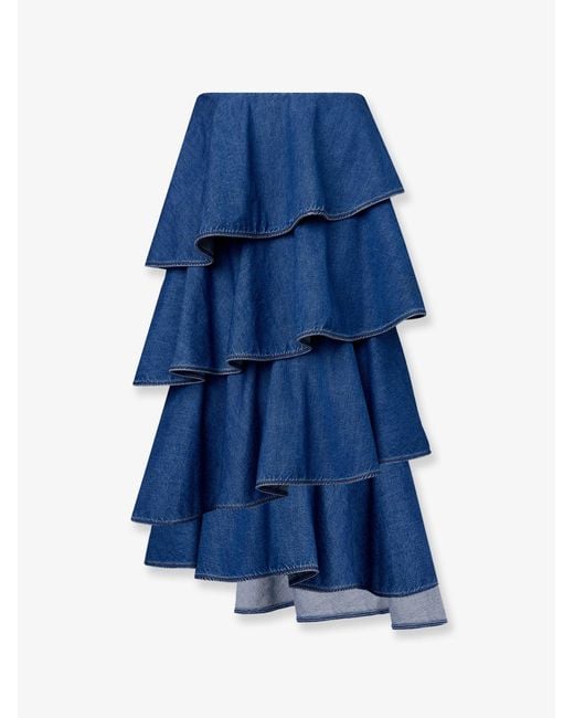 Alaïa Blue Denim Skirt With Ruffles
