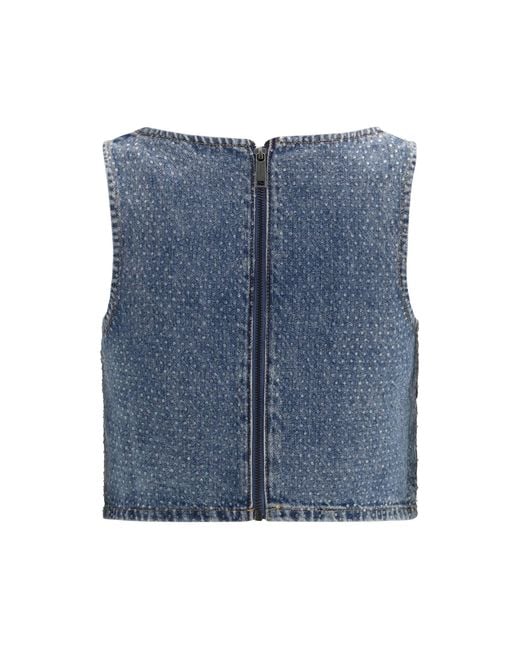 Self-Portrait Blue Rhinestone Denim Crop Top