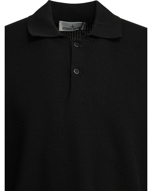 Stone Island Black Long Sleeve Polo Shirt for men