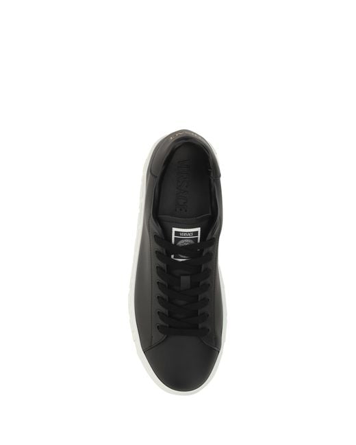 Versace Black Greca Leather Sneakers for men