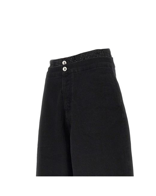 The Attico Black Cropped Denim Pants With Rhinestones