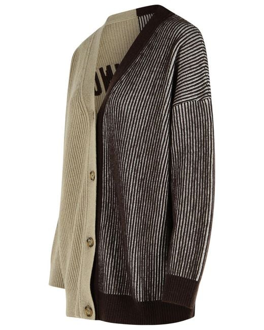 Moschino Brown Two-Tone Cashmere Blend Cardigan
