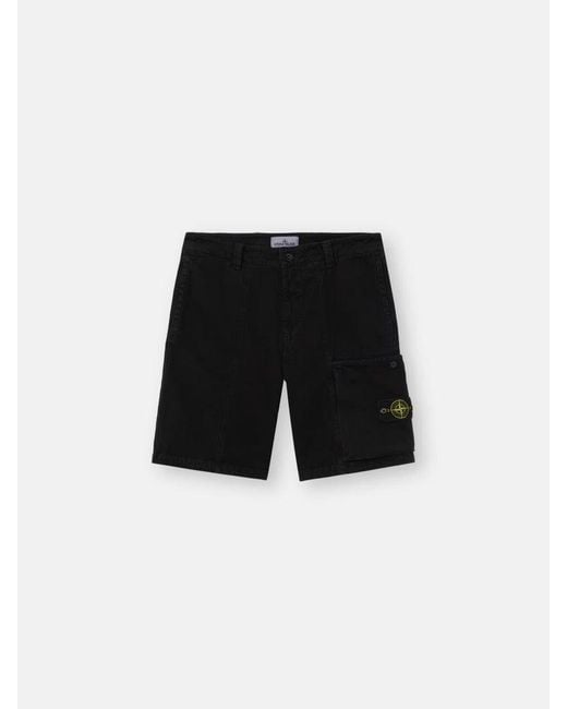 Stone Island Black Cargo Shorts With Logo Patch for men