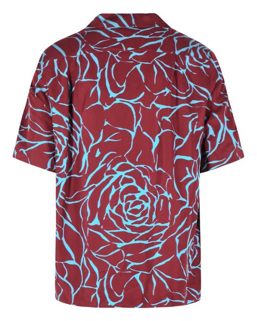 Dries Van Noten Red 'Carltone' Burgundy And Light Viscose Shirt for men