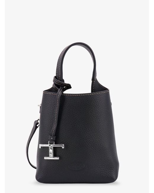 Tod's Black Leather Handbag With Removable T Timeless Hang-Tag