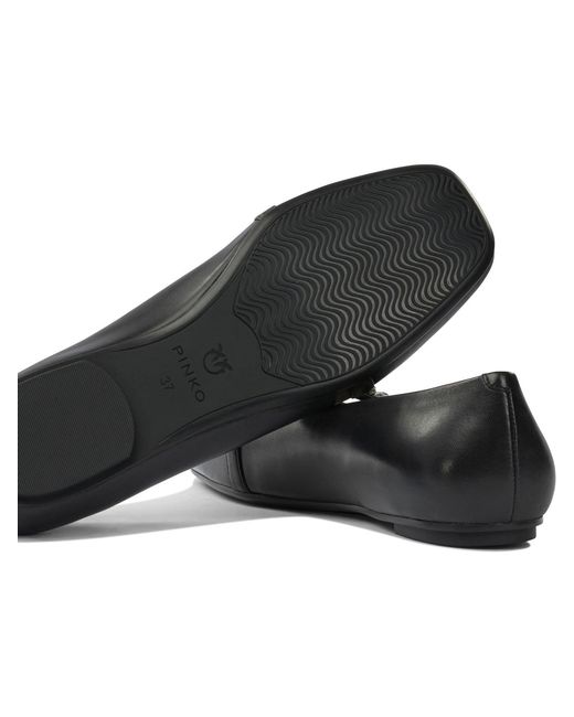 Pinko Black Leather Ballet Flats With Square Toe Ballerinas