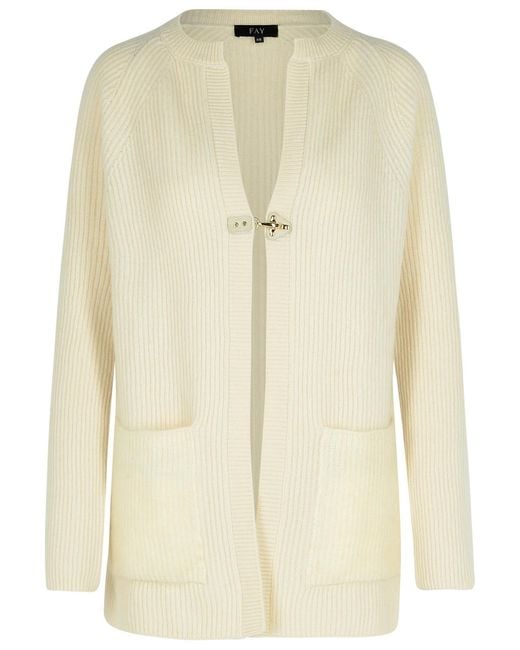 Fay Natural Cream Wool Blend Cardigan