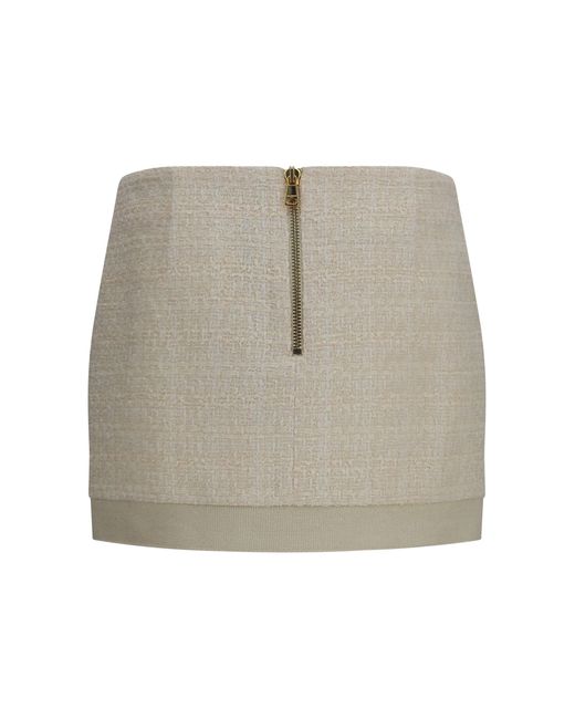 Balmain Natural Asymmetric Tweed Skirt