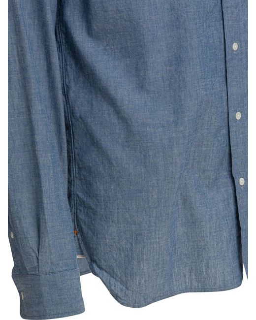 Beams Plus Blue Shirt With Button-Down Collar Shirts Light for men