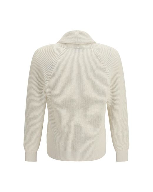 Brunello Cucinelli White Ribbed Cardigan for men