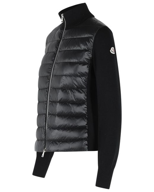 Moncler Black Padded Virgin Wool Cardigan With Zip
