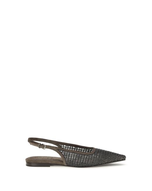 Brunello Cucinelli White Pointed Slingback Ballerinas