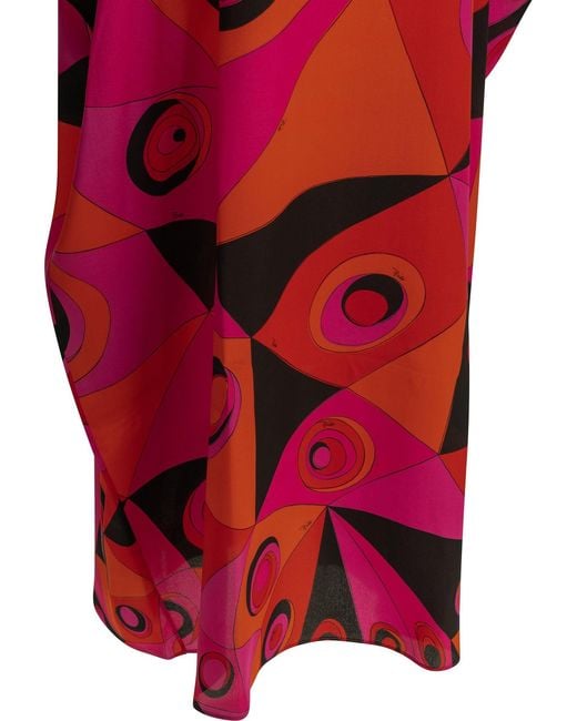 Emilio Pucci Red Occhi Fuchsia Silk Caftan Dress