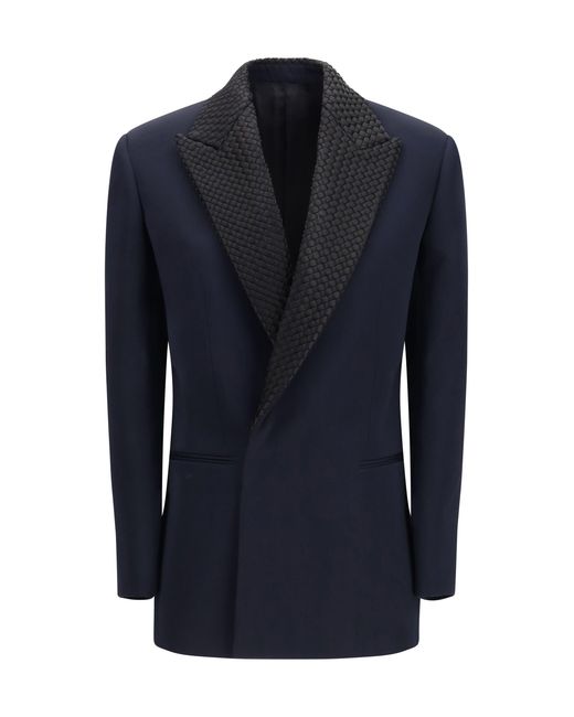 Bottega Veneta Blue Single Breasted Jacket With Intrecciato Motif