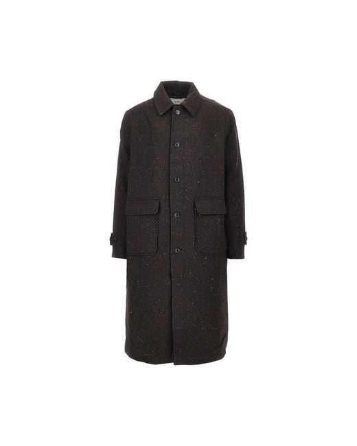Les Deux Black Herringbone Wool-Blend Coat for men