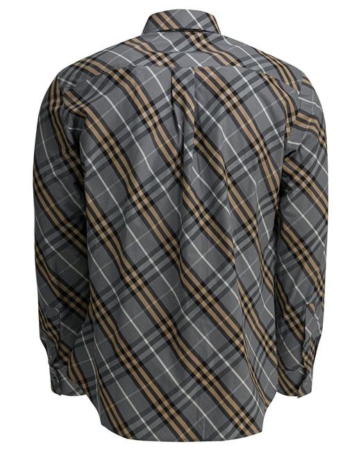 Burberry Gray Robert Check Shirts Blue for men