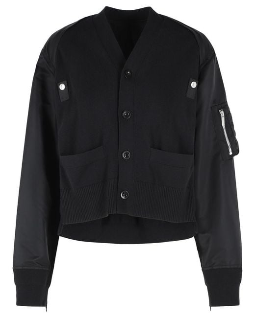 Sacai Black Cotton Blend Cardigan
