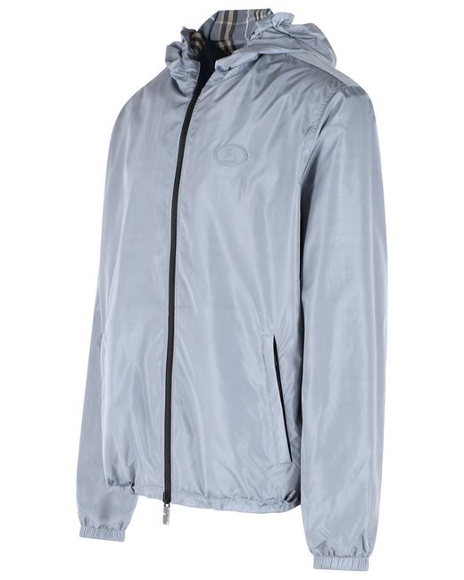 Burberry Blue Wave Polyester 'Newport Check' Reversible Hooded Jacket for men