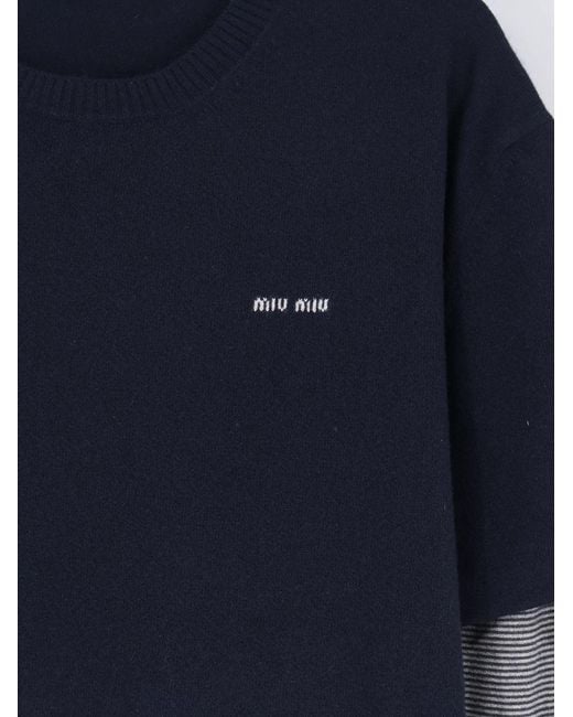 Miu Miu Blue Blend Of Virgin Wool, Cashmere And Silk Sweater